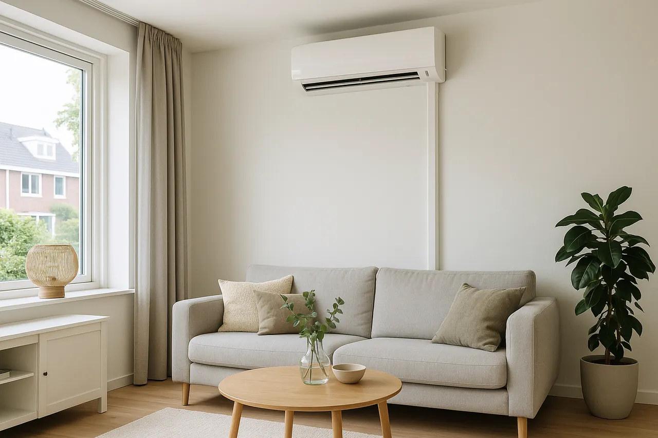 Witte wandairco in een lichte woonkamer